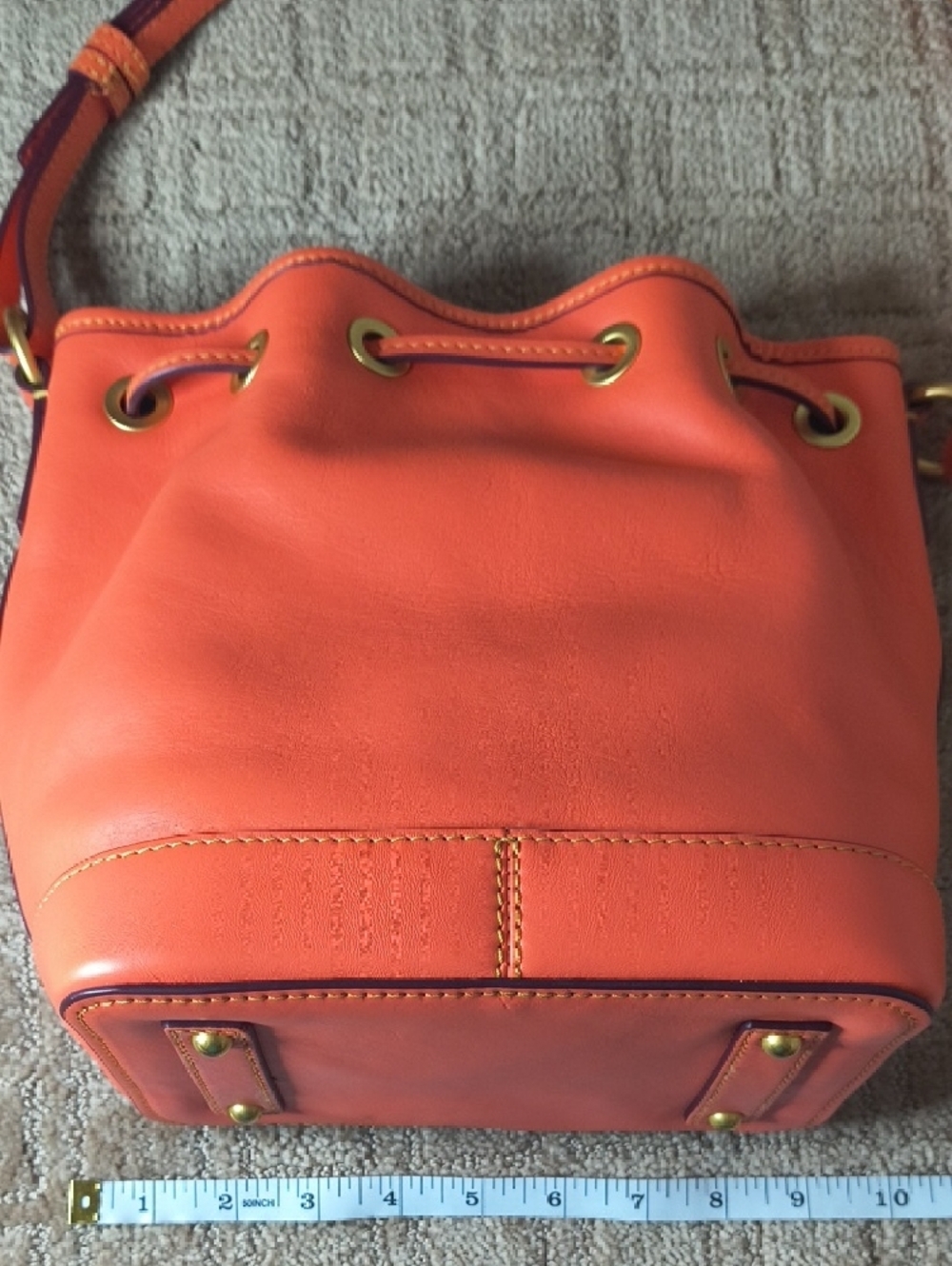 Dooney & Bourke Orange Florentine Leather Tassel Drawstring Bucket Bag - Picture 6 of 11